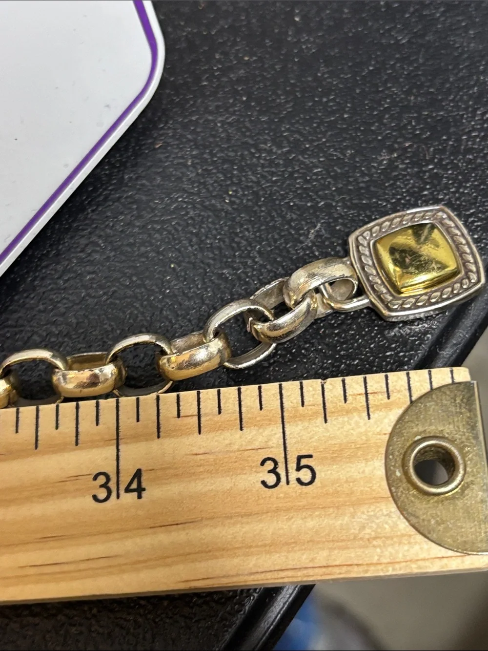 Western Two-Tone Silver and Gold Rope Link Belt with Square Gold Accents Medium